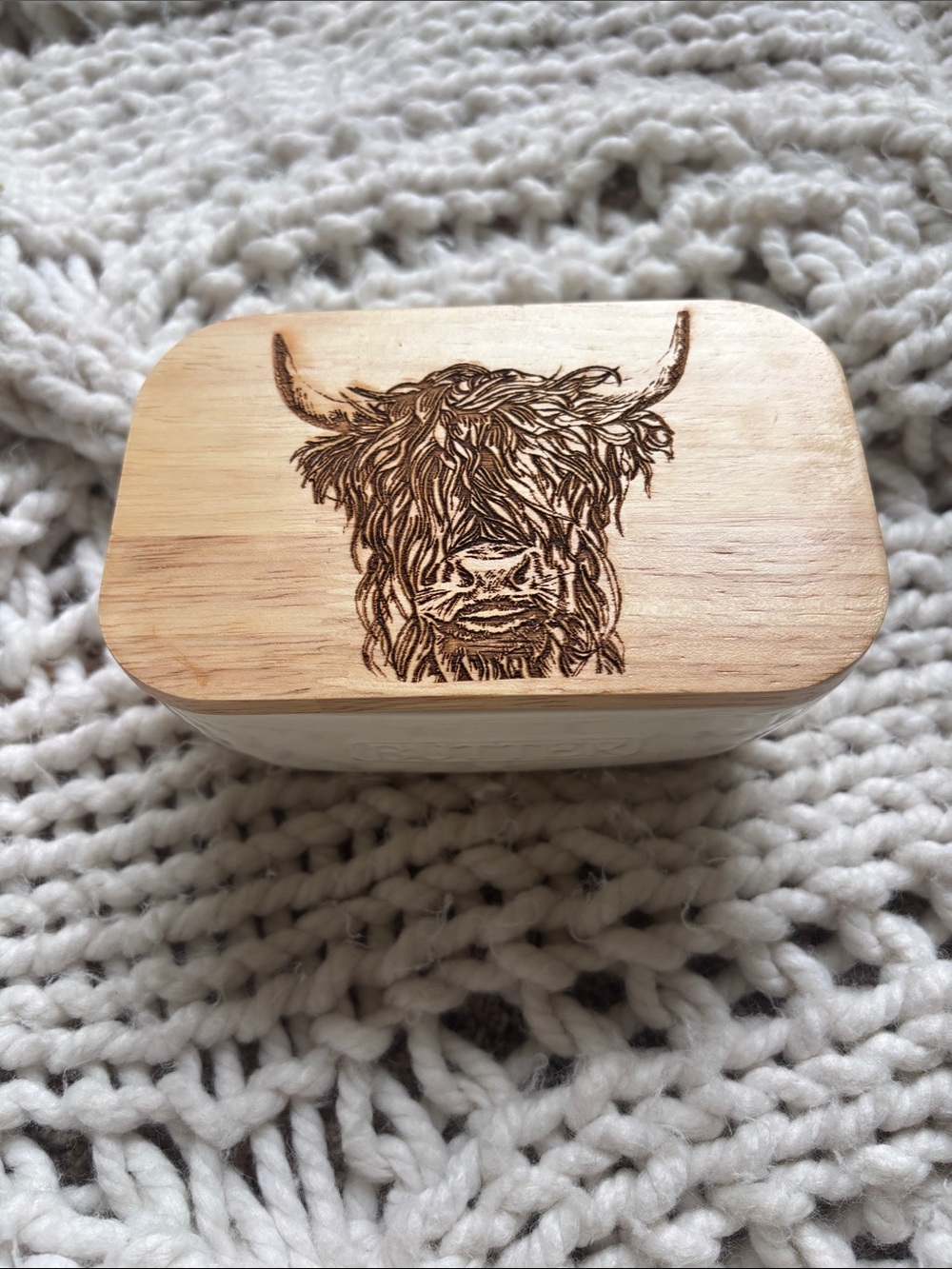 Highland Cow Engraved Butter Dish NWOT